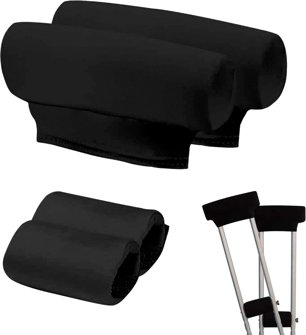 SPRING SEAON Universal Underarm Crutches Padding Cover Crutch Pads with Hand Grips Crutch Cushion Crutches Accessories (Black)