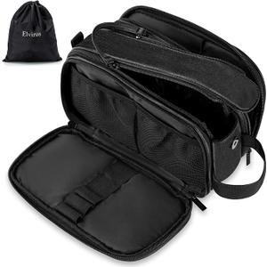 Elviros Toiletry Bag for Men, Large Travel Shaving Dopp Kit Water-resistant Bathroom Toiletries Organizer PU Leather Cosmetic Bags (Large (Pack of 1), Black)
