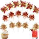 40Pcs Foil Firework Cupcake Toppers, Sparkle Tinsel Flower Drink Stirrers, Gold Sparkle Cake Decorations, Cocktail Food Fruit Toothpicks for Christmas Party Birthday Wedding Graduation Supplies