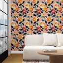 Pink Floral Wallpaper Peel and Stick, Watercolor Orange/Yellow Rose Contact Paper 17.5" x 118", Boho Wall Paper Self Adhesive Waterproof Removable for Girl Bedroom Shelves Cabinet Drawer Table Decor