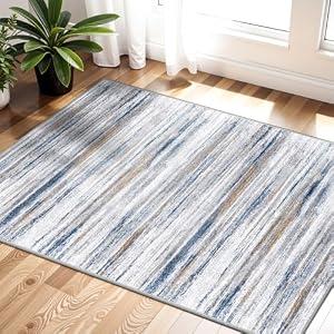 2.8×10ft Small Washable Area Rug: Non-Slip Indoor Door Mat for Entrance Doorway Kitchen Bedroom Living Room - Abstract Farmhouse Throw Rug for Modern Home Decor Navy Grey