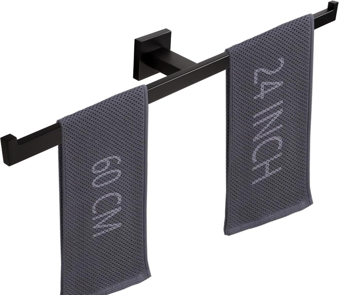 LANC Matte Black Towel Bar for Bathroom Wall Mounted, 24 Inche Hand Towel Holder Kitchen Bathroom Accessories Towel Rack Modern Towel Rod Towel Organization and Storage Stainless Steel,A9076MB-L6