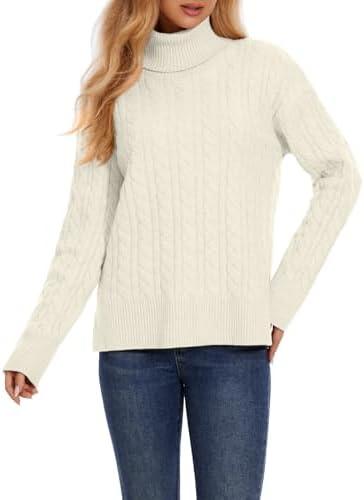 ZANZEA Turtleneck Sweater Women Long Sleeve Oversized Pullover Spilt Hem Chunky Cable Knit Jumper Fall Sweaters 2025. Size:XL
