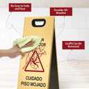 MorningRo 2 Pcs 24 Inch Stainless Steel Wet Floor Sign, Gold Heavy Duty Caution Wet Floor Sign Double Sided Portable Foldable Bilingual Safety Warning for Restaurant Restroom Office Avoid Fall