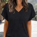 Women Tops Summer Sweaters Short Sleeve V Neck Shirts 2025 Spring Fashion Dressy Casual Business Tunic Blouses (Large, Black)