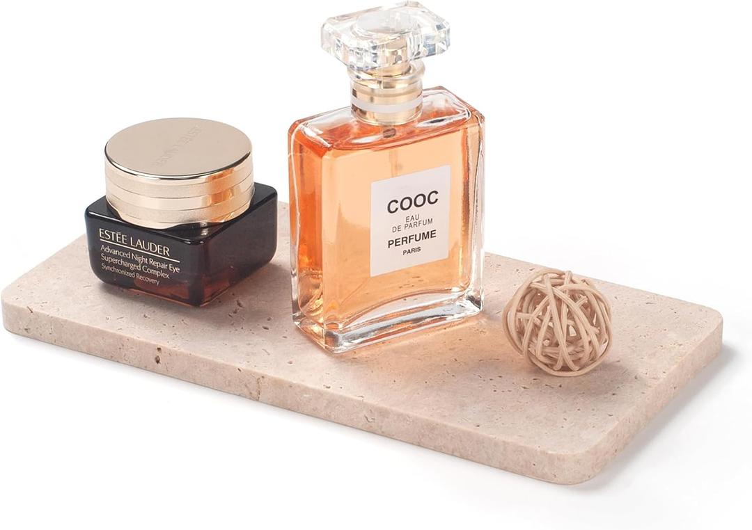 Edgeless Travertine Bathroom Vanity Tray, Decorative Rectangular Marble Tray for Countertop, Dresser, Jewelry, Perfume, Candle, Soap 7.8inch x 3.9inch x 0.4inch