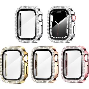 Goton 4-Pack Bling Case for Apple Watch Screen Protector 38mm Series 3/2/1, Women Glitter Diamond Rhinestone Protector for iWatch Cover Accessories 38 mm (Silver+Gold+Rose Gold+Pink( Glass))