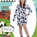 Animal Hoodie Costume Dress for Women - Plush Fitted Halloween Cosplay Outfit with Hood, Tail & Pockets (Medium, Sexy Cow)
