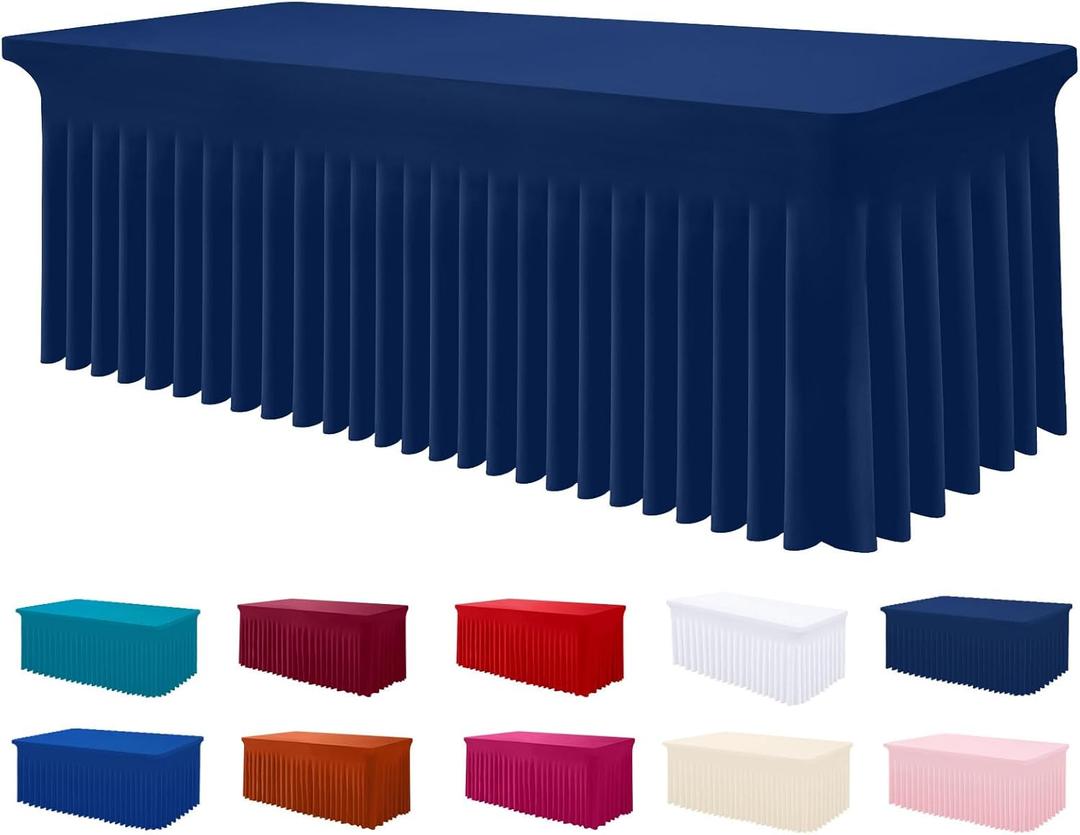 Smiry Spandex Tablecloth, Elastic Fitted Stretch Tablecloth for 6FT Rectangle Tables, Waterproof Washable Table Cover Skirt for Outdoor, Wedding, Banquet & Parties (Navy, 72Lx30Wx30H Inch)