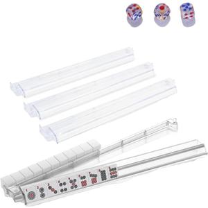 4PCS Clear Acrylic Mahjong Racks with Pushers, Dice - The Ultimate All-in-One Set for American Mahjong (excluding Mahjong)