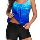 Aqua Eve Two Piece Women's Tankini Swimsuits Blouson Swim Tank Top with Shorts Modest Bathing Suits Blue Gradient 20W (Blue)