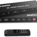 FERRISA 4x2 HDMI Matrix Switch,4 in 2 Out Matrix HDMI Video Switcher Splitter +Optical & L/R Audio Output,Support Ultra HD 4K,3D 1080P,Audio EDID Extractor with IR Remote Control