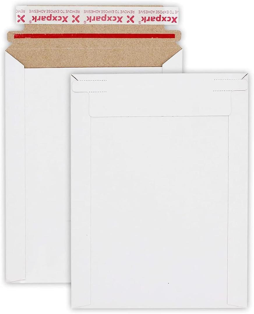 Xxcxpark 25 Pack Rigid Mailers 6.25 x 8.25 inches, Self Seal Photo Document Mailers Premium Cardboard Keep Flat Envelopes for Photos, Pictures, Papers, Files, CD (White)