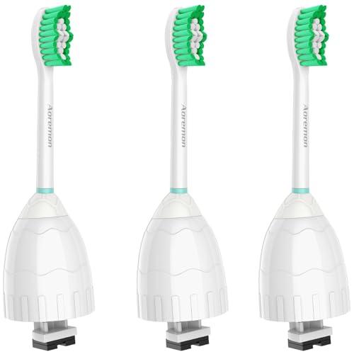 Aoremon Toothbrush Replacement Heads Compatible with Philips Sonicare E-Series Essence Xtreme Elite Advance CleanCare Screw-on Electric Toothbrush Handle Head Come with Hygienic Caps, 3 Count, Green
