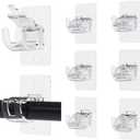 8PCS No Drill Curtain Rod Brackets, Self-Adhesive, Universal, Plastic & Stainless Steel, Wall Mount, Transparent
