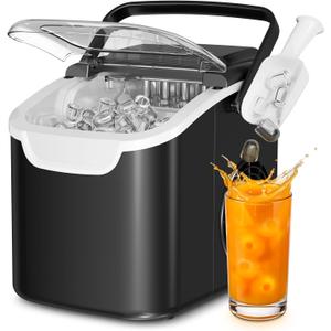 Antarctic Star Countertop Ice Maker with Handle, Selectable S/L Ice Size, 26.5 lbs/24Hrs, 8 Ice Cubes in 6 Mins, Auto-Cleaning, Portable with Ice Basket & Scoop for Home/Kitchen/Camping/RV