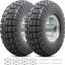 4.10/3.50-4 Tires and Wheels, Replacement Pneumatic Tire10-Inch Wheel with 5/8" Bearings Compatible with Hand Truck, Wheelbarrow, Wagon, Gorilla Carts Tires(Silver, 2PCS) P-096