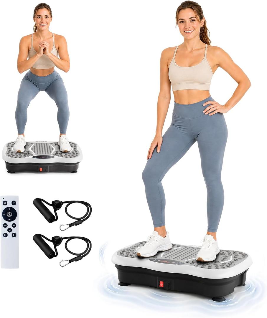 Vibration Plate Exercise Machine for Lymphatic Drainage, 200 Speeds Vibrating Fitness Platform for Full Body Workout and Weight Loss, 300 Lbs Capacity with Resistance Bands for Women Men