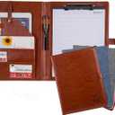 Padfolio Portfolio Leather Binder, Interview Legal Document Organizer, Padfolio Clipboard Folder, Business Card Holder Included 2pcs Letter Sized Writing Pad (Brown)