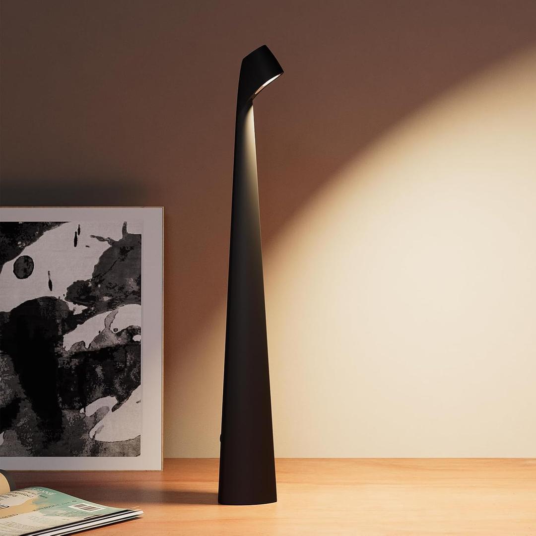 Portable Cordless LED Desk Lamp,Rechargeable Wireless Table Lamp, 3-Level Brightness, Patio Table Lamp, Bedside Night Light, Dining Room Ambient Light, Reading Light (Black)
