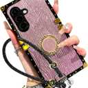 for Samsung Galaxy A26 Case with Wrist Strap Lanyard for Women, Water Ripple Design Shockproof Protection Cover with Kickstand for Galaxy A26 SBW-Pink