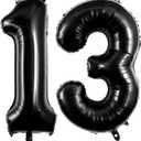 13 Balloon Numbers, Large 13 or 31 Foil Balloons, Big Number Balloon 40 Inch for 13th Birthday Anniversary Event Celebration Party Decorations Black
