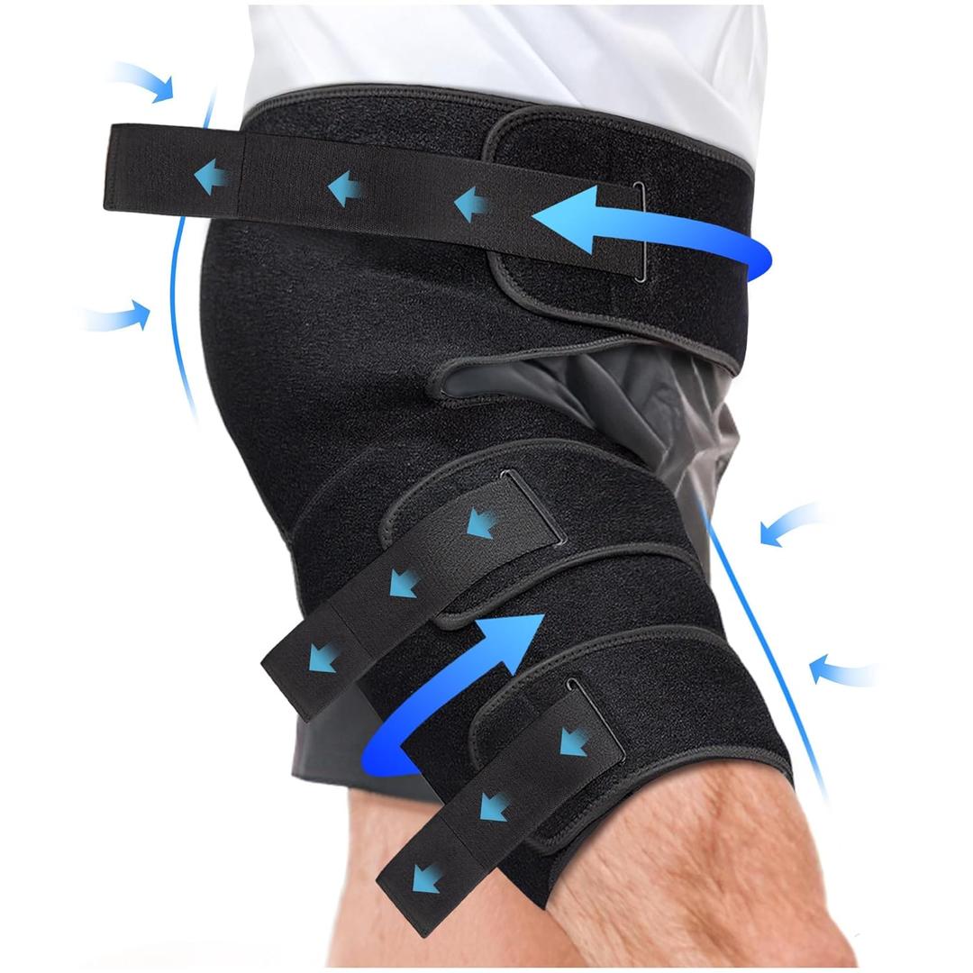 Hiball Adjustable Hip Brace, Groin & Hamstring Compression Wrap for Men Women, Thigh Compression Sleeve With 6 Pressure Straps, Buttock & Quad Support, Upper Leg Brace for Sciatic Nerve Pain, Bursitis (Right, Black (XL))