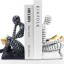 Heavy Duty Book Ends for Shelves, Thinker Decorative Bookends for Heavy Books, Unique Book Stoppers to Hold Book, Bookshelf Accessories, Modern Home Office Decor Aesthetic Black & White