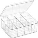 Sock Underwear Organizer, 16 Compartment Adjustable Dividers Tie Socks Underwear Drawer Organizers for Closet, Clear Plastic Storage Containers Box with Lids for Ties Scarf Socks Bras