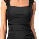 Tankini Tops for Women Swimwear - Tummy Control Bathing Suit Swim Ruffle Swimsuits Top No Bottom 2025 (Large, Black)