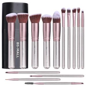 BS-MALL Makeup Brushes Premium Synthetic Foundation Powder Concealers Eye Shadows Makeup 14 Pcs Brush Set, Silver Purple with Case
