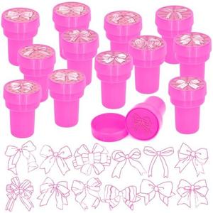 Cinrobiye 24 Pcs Pink Bow Party Favor Stampers,Coquette Pink Bow Party Supplies, Coquette Bow Birthday Party Favors Gifts,Classroom Rewards Carnival Prizes, Goodie Bag Pinata Fillers
