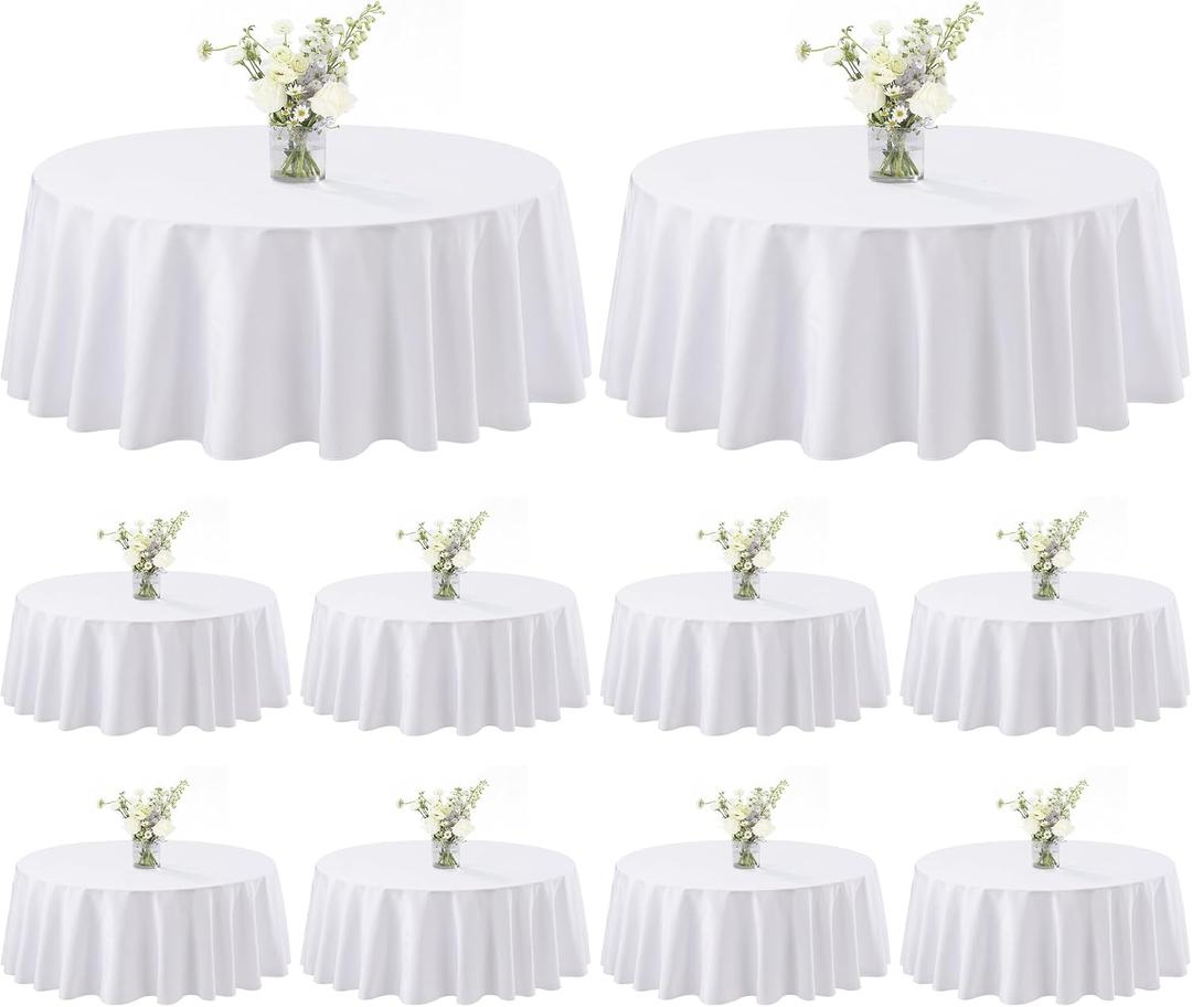  joybest 10 Pack Round Tablecloths - 60 Inches in Diameter White Table Cloth Fit 20 to 42 Inches Tables, Washable Polyester Fabric Table Cover for Dining, Buffet Party, Wedding