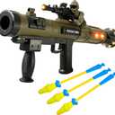 Toy Rocket Launcher, Rocket Gun with 3 Foam Rockets, Toy Rocket Barrel Launcher RPG Gun for Kids, with Sound, Vibration, LED Effects, Military Pretend Play Blaster Toy Gun for Boys (Brown)