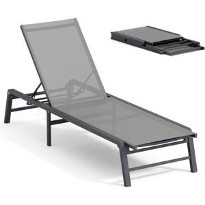 Aluminum Chaise Lounge Chair Outdoor, Foldable Patio Lounge Chair Assemble-Free, Pool Lounge Chairs with 5 Adjustable Backrest, Outdoor Lounge Chairs for Outside Poolside Beach Lawn Grey