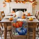 Artscope Pumpkins Eucalyptus Leaves Fall Table Runner,Autumn Seasonal Kitchen Dining Table Decoration for Fall Home Decor 13x120 Inch-Wood