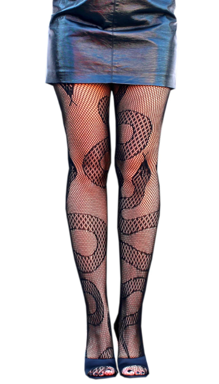 Mrotrida Women's Snake Print Fishnet Tights High Stretch Gothic Punk Ripped Mesh Fishnet Stockings, Size S-XL