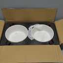 6.1inch Ceramic Raised Double Bowls Set with Acacia Wood Stand, 2 Heights Elevated, Food & Water Bowls for Small Breed Dogs, Weighted Dog Dishes, Pet Bowl (27oz, Arctic White) (3.4CUPS)