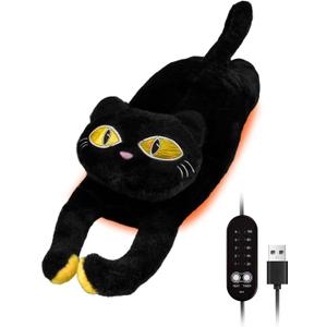 Cat Heating Pad for Period Cramps 5 Heat Settings Auto Shut Off USB Portable Electric Heat Pad Soft Thick Fuzz Stuffed Animal Cute Kitty Warmer for Body Pain Relief Comfort Accompany Help Relax Gift