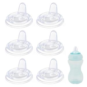6 Pack Replacement Spouts Compatible with Nuby, Soft Silicone Spout, Transition Spout for Sippy Cups, Non-Leak Nipples Replacement, Easy to Clean, Easy Transition from Bottle to Cup, 6m+