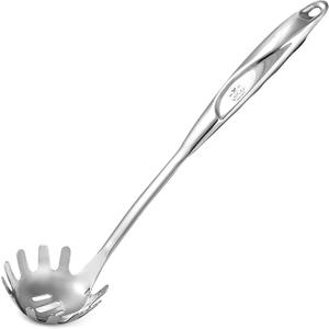 Zulay Kitchen Stainless Steel Spaghetti Server - 12 Pasta Fork with Teeth & Draining Holes - Rust-Resistant Pasta Spoon for Noodles & Pasta - Dishwasher Safe Utensil for Everyday Use