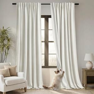 Farmhouse Curtains for Living Room,Darkening Extra 70 Inch Wide 100% Blackout Country Linen Curtain Drapes 102 Inches Long 2 Panels Set for Bedroom,70 Width by 102in Length,Cream