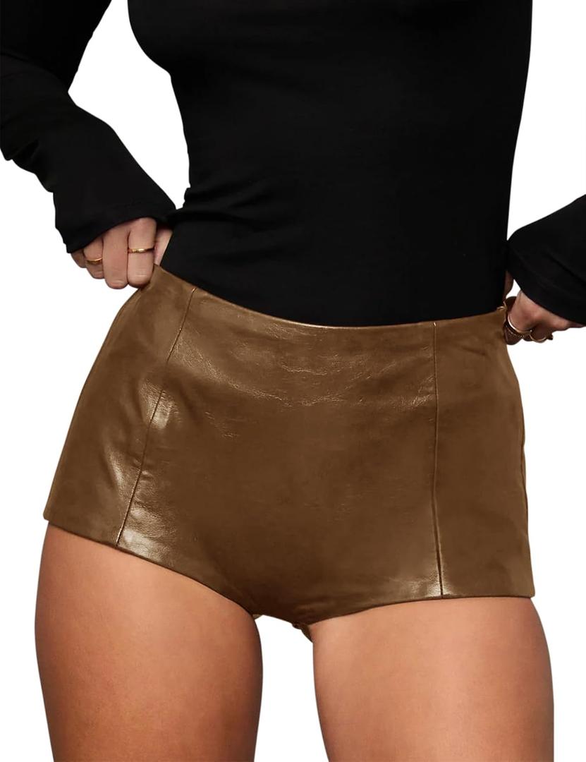 Orchidays Women's Faux Leather High Waisted Shorts Skinny Sexy Mini Shorts Hot Pants (XL)