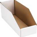 EXYGLO Cardboard Boxes, Pack of 35 Corrugated Storage Bins 12x4x4.5inch Pantry Organizer Bins for Shelves Garage Office Organization (White)