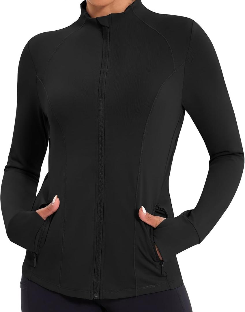 Workout Jackets for Women Lightweight Running Sweat Jackets Full Zip Up Exercise Yoga Athletic Clothes with Pockets (XX-Large, Black)