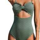 CUPSHE Women's One Piece Swimsuit Sexy Black Cutout Scallop Trim Bathing Suit, M