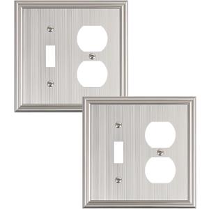 2-Pack Combo Toggle/Duplex Light Switch Cover Plate, Brushed Nickel Wall Outlet Cover Plate, Decorative Wall Receptacle Cover for Electrical Outlets, Light Switch, Durable Solid Zinc Alloy