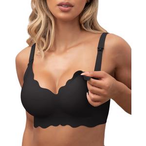 Nursing Bras for Breastfeeding Wavy Seamless Comfort Maternity Bralette Wireless Pregnancy Sleep Bra with Support (X-Large, Black)