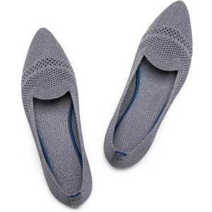 Frank Mully Women's Casual Loafer Flats Slip On Loafer Shoes Comfortable Knit Flat Shoes Classics Pointy Toe Loafer Flats,for Work,Travel (9.5, 6013 Grey)
