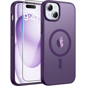FNTCASE for iPhone 15 Case: for iPhone 14 Case & iPhone 13 Case [Compatible with Magsafe] Translucent Matte Cases with [Screen Protector] Military Grade Shockproof Protective Phone Cover - Purple